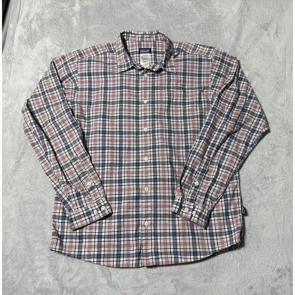 Patagonia Shirt Mens Large Blue Red Plaid Organic Cotton Button Up Long Sleeve‎